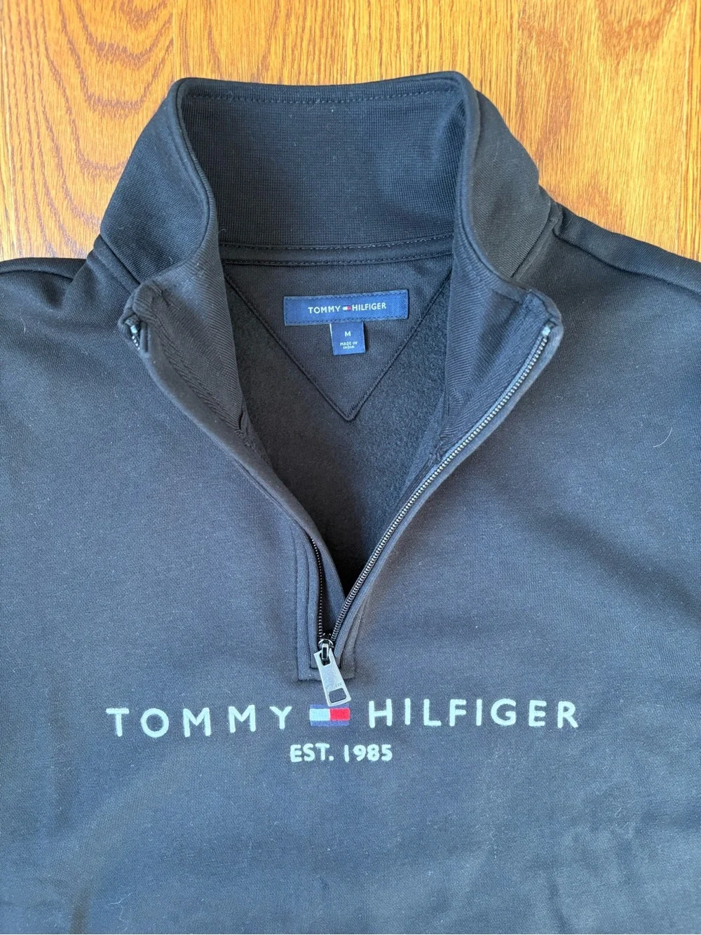 Tommy Hilfiger Black Quarter Zip Sweatshirt with Kangaroo Pocket